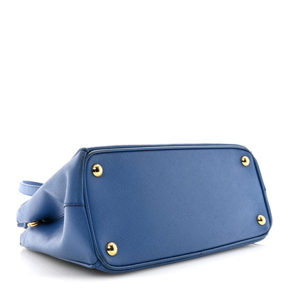 Saffiano Lux Small Galleria Double Zip Tote Azzurro