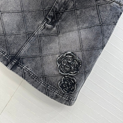 CC Flower Denim Skirt Black Cotton