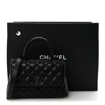Iridescent Caviar Quilted Mini Coco Handle Flap So Black