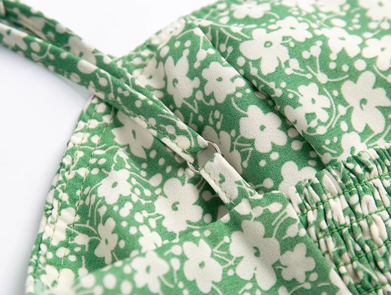 2025 Summer New Green Floral Bandeau Sexy Long Suspender Dress R0951