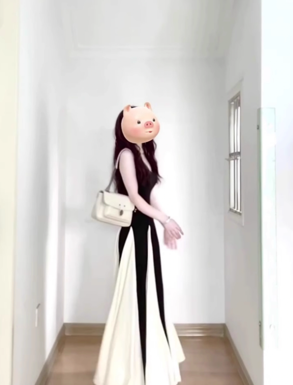 2025 new French black and white contrast suspender dress seaside holiday temperament waist A-line long skirt R0423
