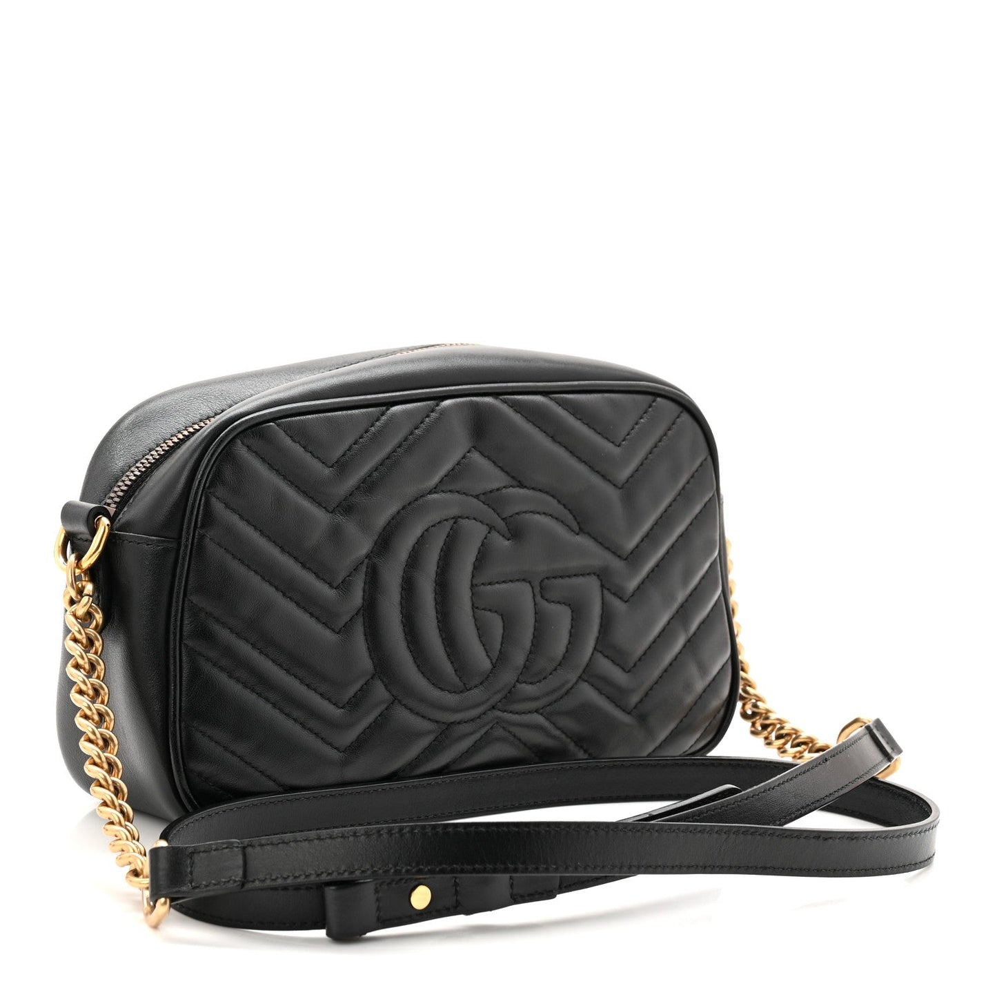 Calfskin Matelasse Small GG Marmont Chain Shoulder Bag Black