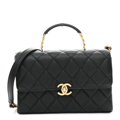 Caviar Quilted Medium Carry Me Top Handle Flap Black