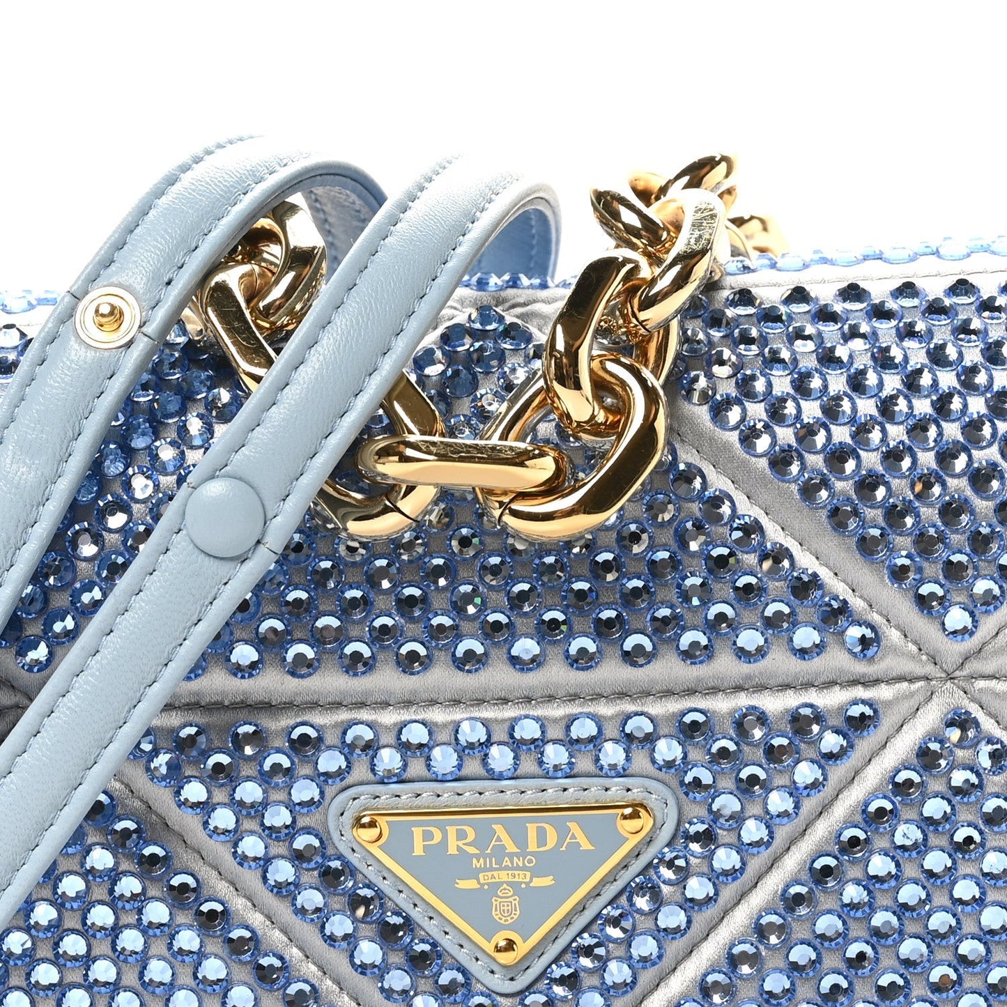 Satin Crystal Mini Bag With Chain Celeste