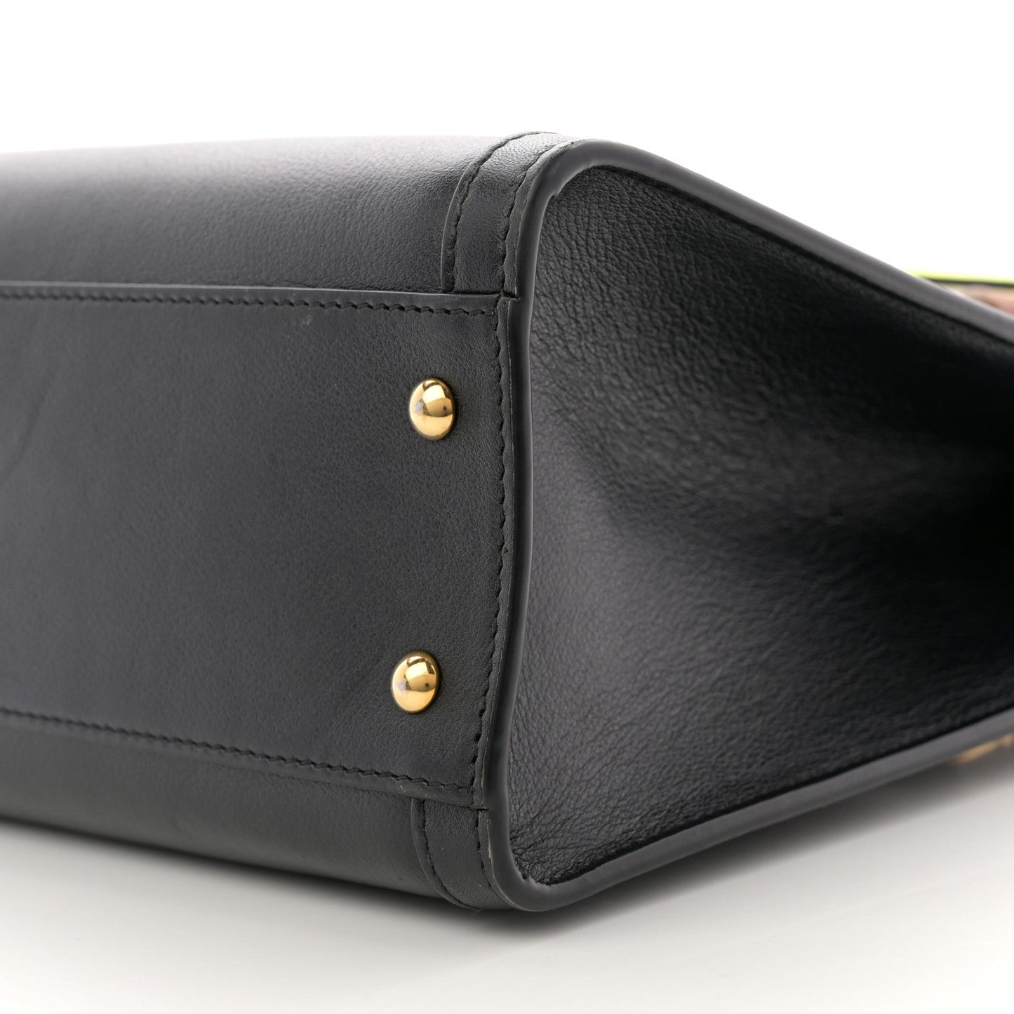 Calfskin Small Diana Tote Bag Black Yellow Fluo