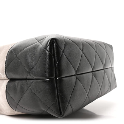 Suede Calfskin Shiny Lambskin Quilted Shopping Bag Grey Black