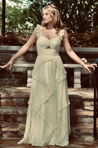 Trenidng A Line Sweetheart Blue Long Prom Dress with Ruffles