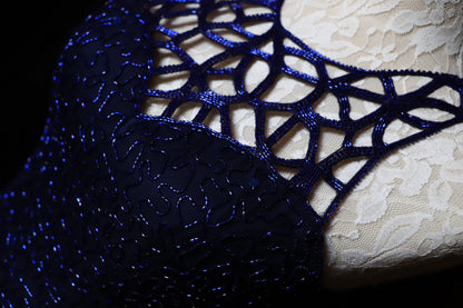 Elegant Navy Blue Sleeveless Cutout Halter Mermaid Bead Embroidered Lace Prom Dress Evening Dress P4700