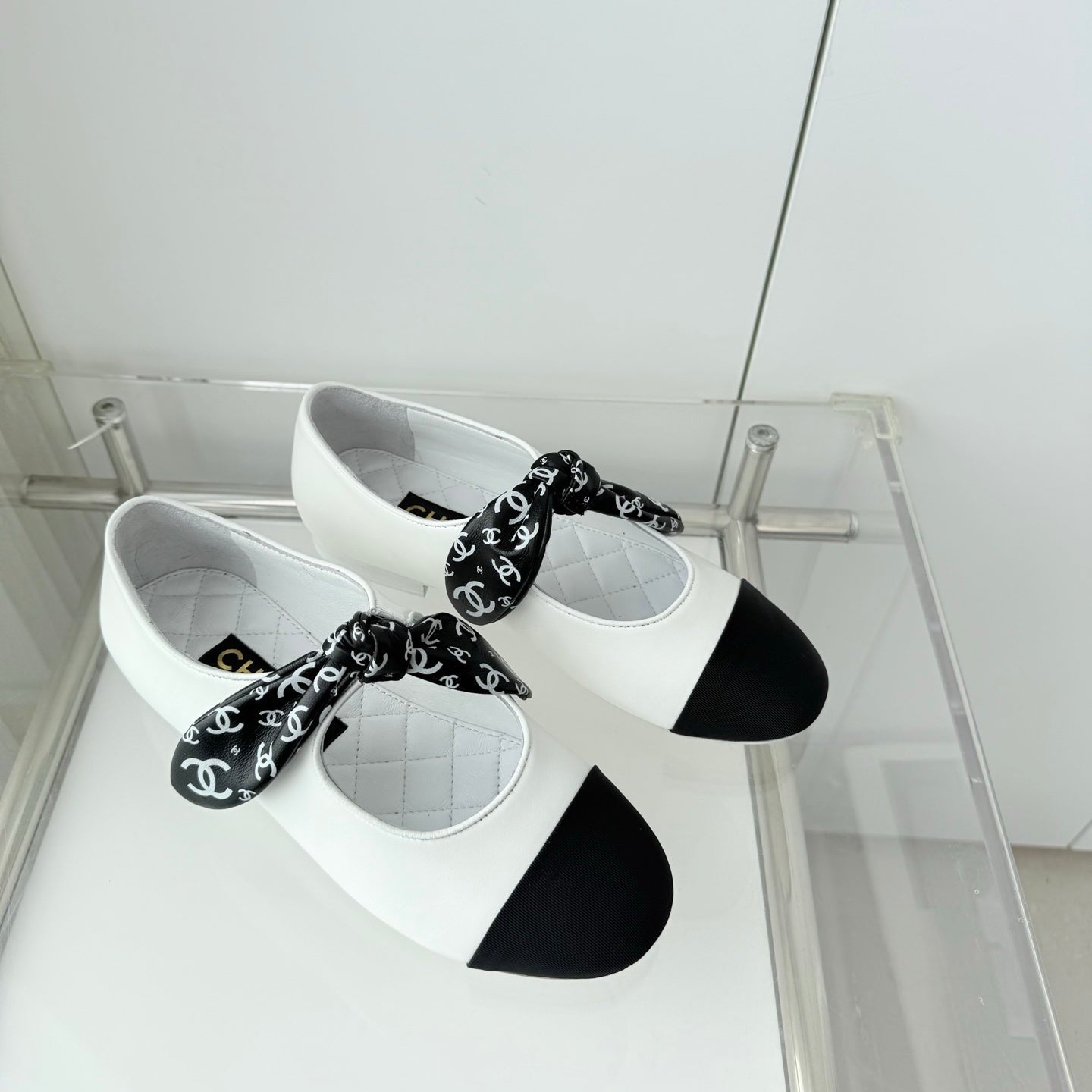Chanel 26 Double C Heel Pump With Silk Ribbon White Lambskin 597334