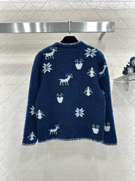 CC 26 Cardigan with Snowflake Pattern Blue mix White Wool 329713