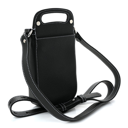 Grained Calfskin Vertical Saddle Pouch With Strap Black
