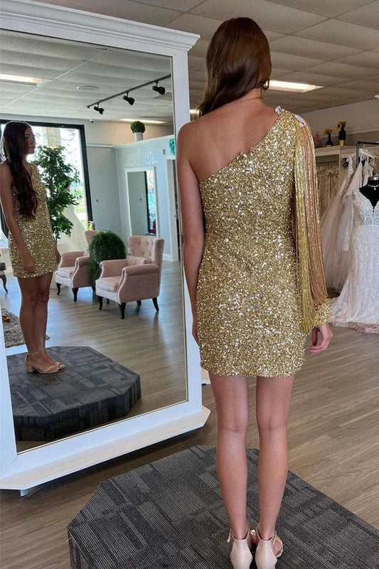 omberprom Fashion Sheath One Shoulder Evening Dress Sequins Homecoming Dress