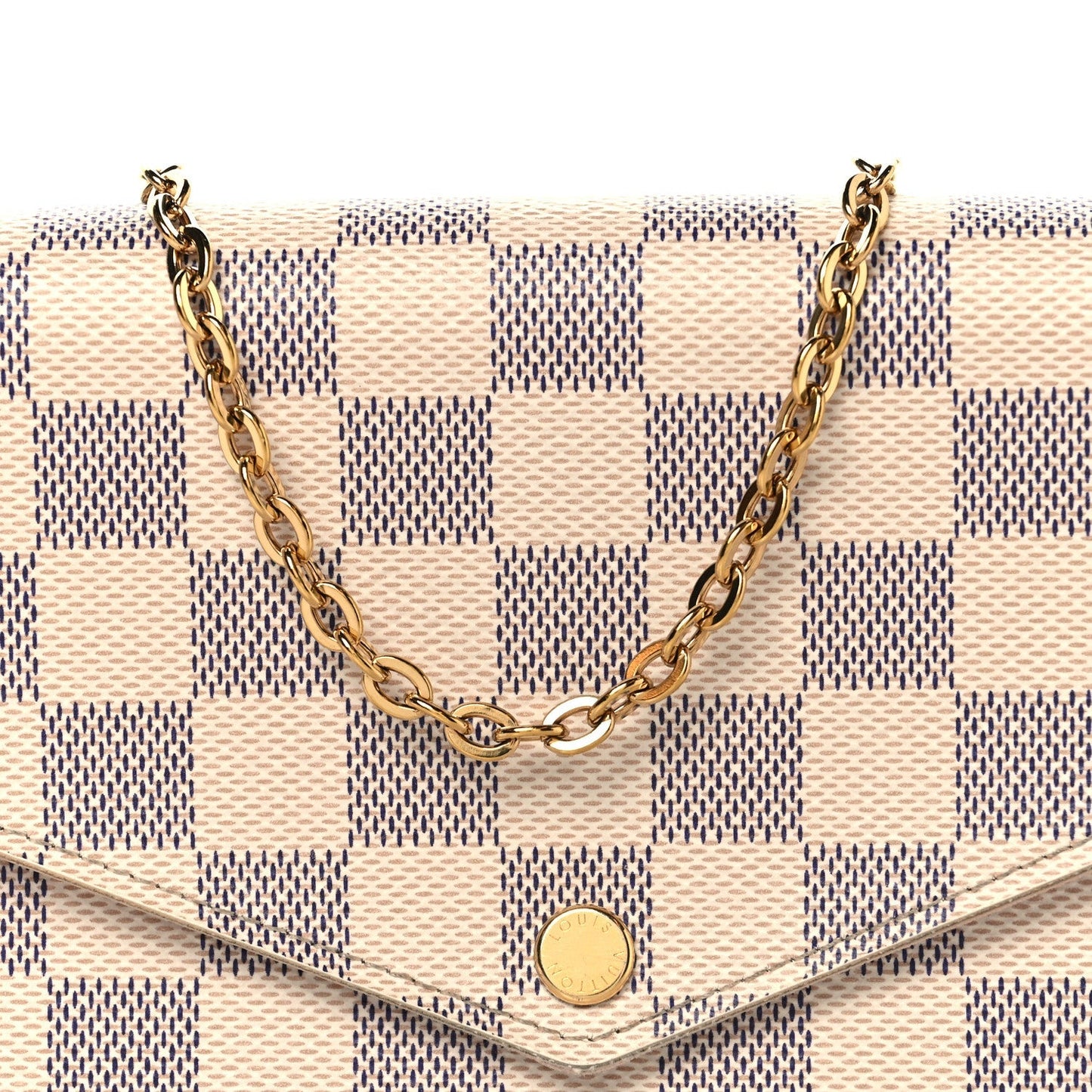 Damier Azur Pochette Felicie Chain Wallet Rose Ballerine
