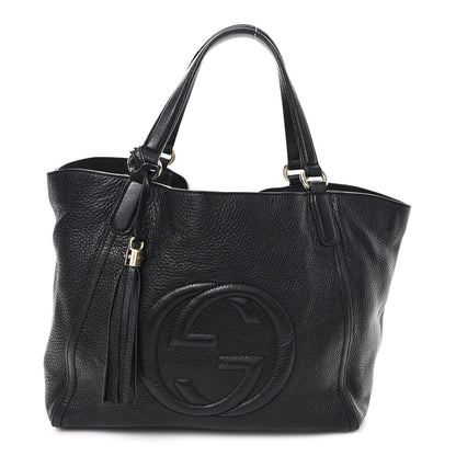 Pebbled Calfskin Medium Soho Shoulder Bag Black