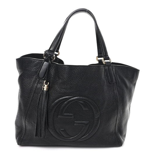 Pebbled Calfskin Medium Soho Shoulder Bag Black