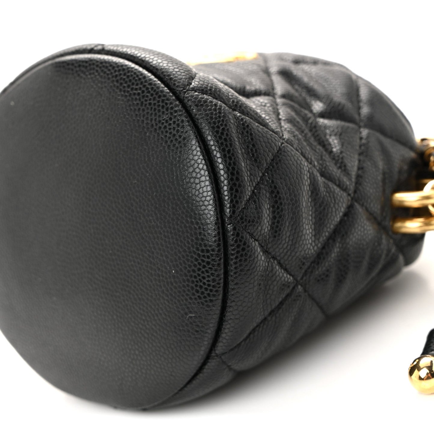 Caviar Quilted Coco First Bucket Clutch With Chain Black