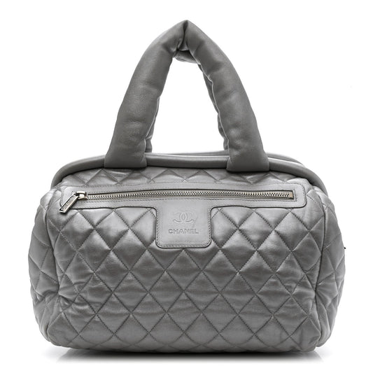 Metallic Lambskin Quilted Coco Cocoon Bowler Silver