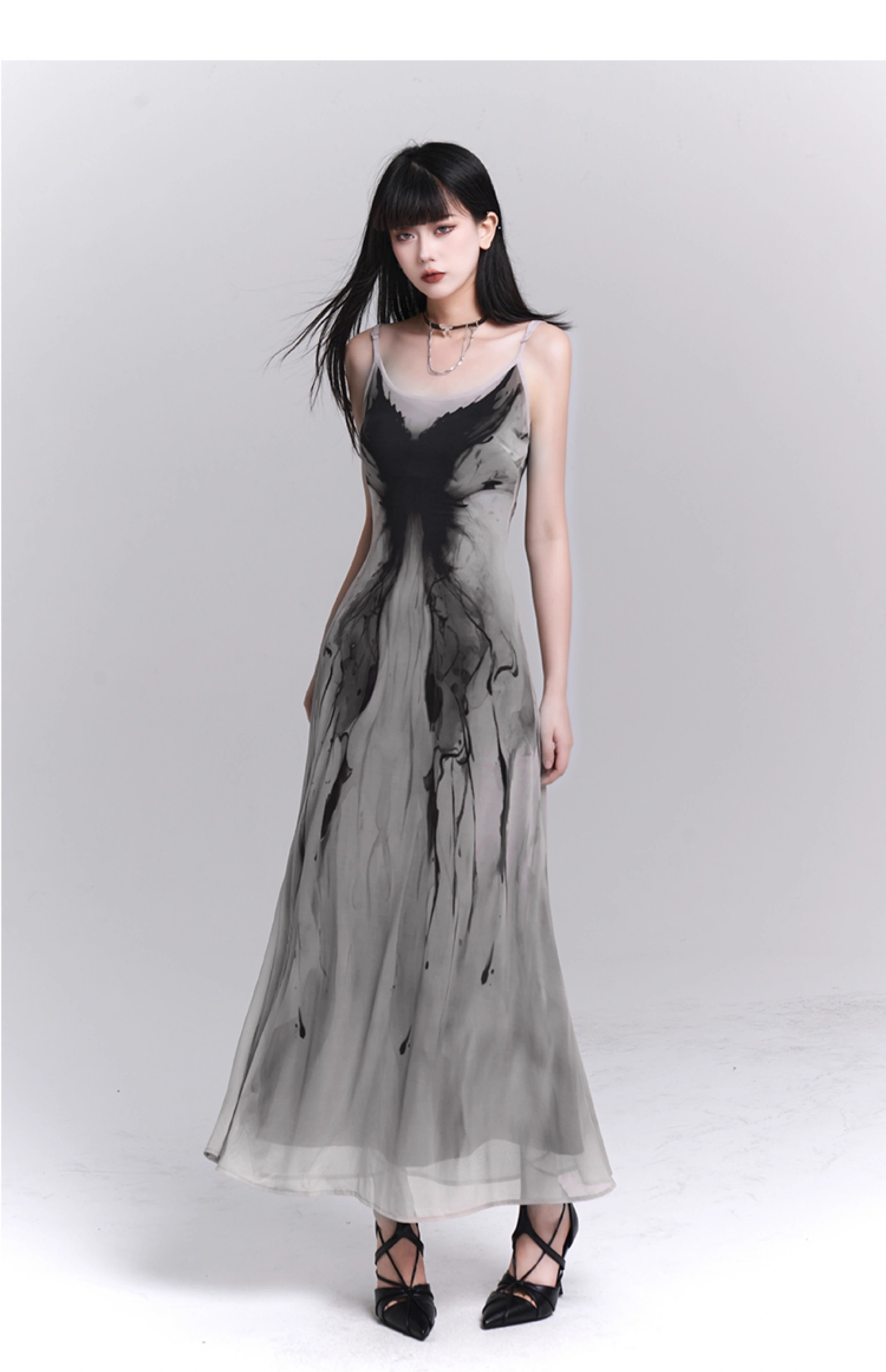 Women Fashion Design Sense Seaside Party Grey Spaghetti Strap Dress TP2918
