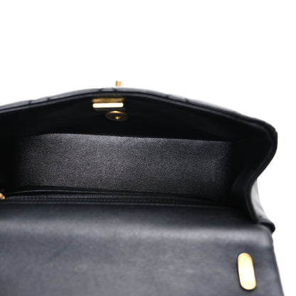 Shiny Lambskin Quilted Pearl Twist Mini Square Flap Black