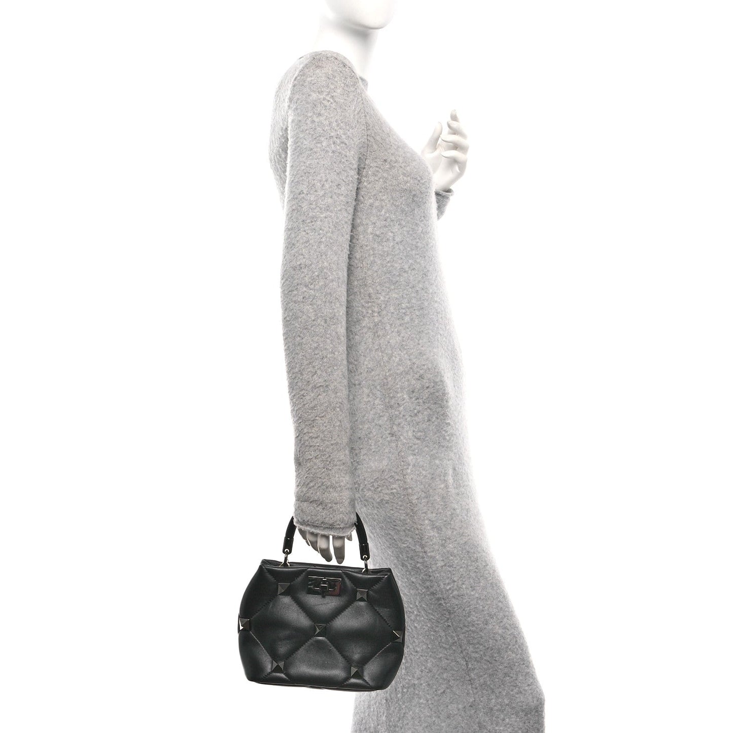 Nappa Monochrome Small Roman Stud The Handle Bag Black