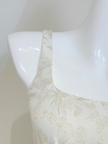 Retro Palace Ivory A-line Square Neck Strap Jacquard Tulle Prom Dress Evening Dress P4071