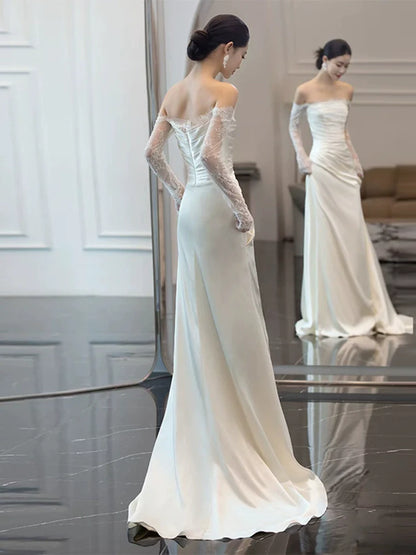 Long Sleeves Lace Wedding Dresses Long Bridal Gown      S7210
