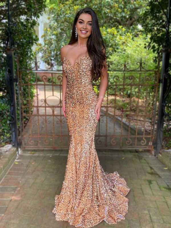 omberprom Mermaid Prom Dresses Sweetheart Strapless Sequins Evening Dress Fashionable and Beautiful