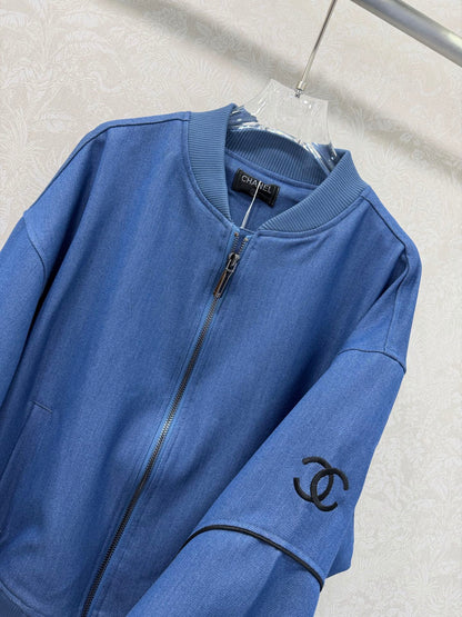 CC 26s Ribbed Collar and Stripe Jacket Blue Denim 353034