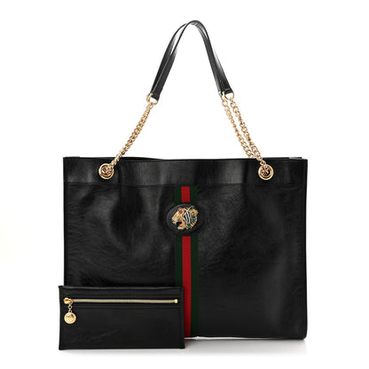 Calfskin Large Rajah Chain Tote Black