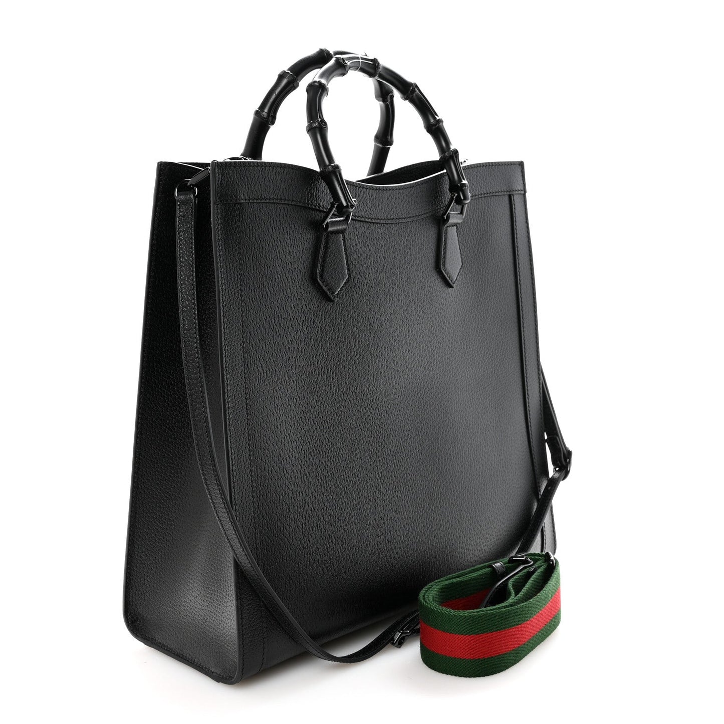 Textured Dollar Calfskin Web Monochrome Large Diana Tote Bag Black