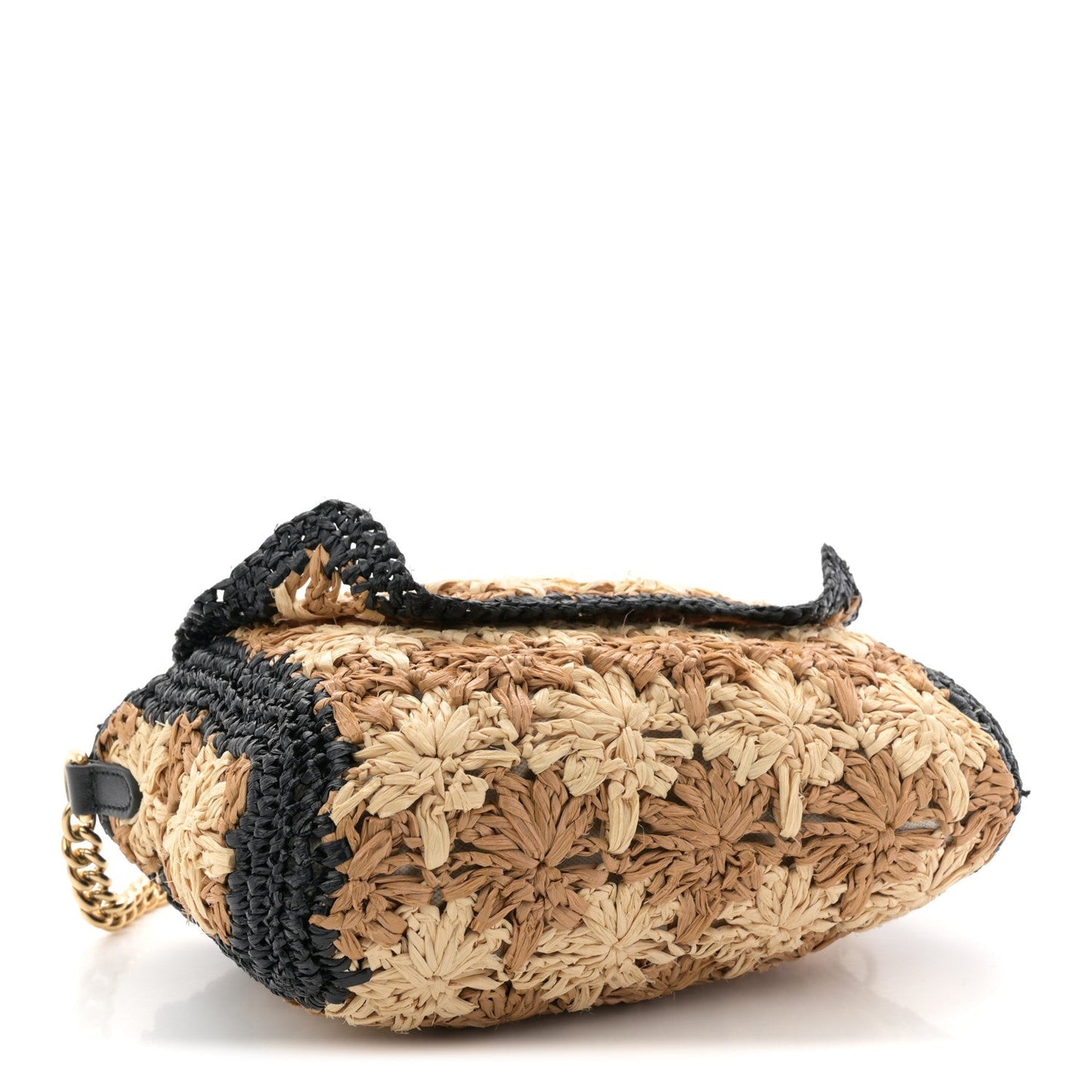 Raffia Azalea Calfskin Crochet Flower Small GG Marmont Shoulder Bag Natural Ecru Black