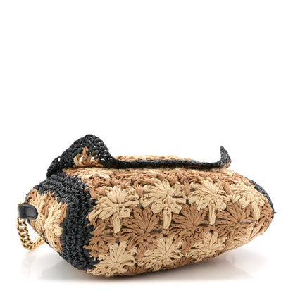 Raffia Azalea Calfskin Crochet Flower Small GG Marmont Shoulder Bag Natural Ecru Black