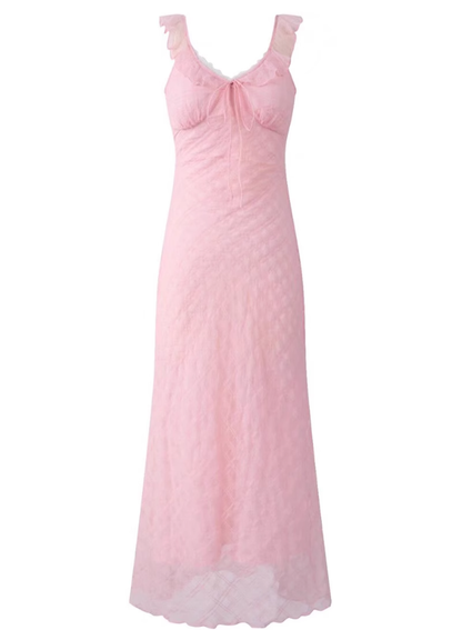 2025 Summer New French Pink Gentle Style Mermaid Princess Plaid Dress R0966