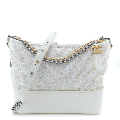 Tweed PVC Patent Chevron Quilted Medium Gabrielle Hobo White