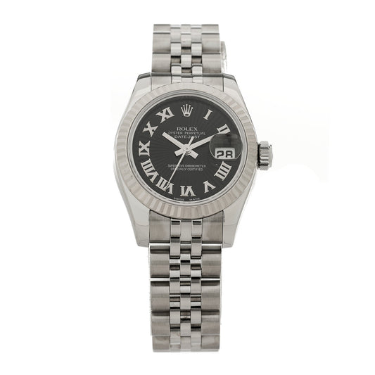 Stainless Steel 18K White Gold 26mm Oyster Perpetual Datejust Watch Black Roman 179174