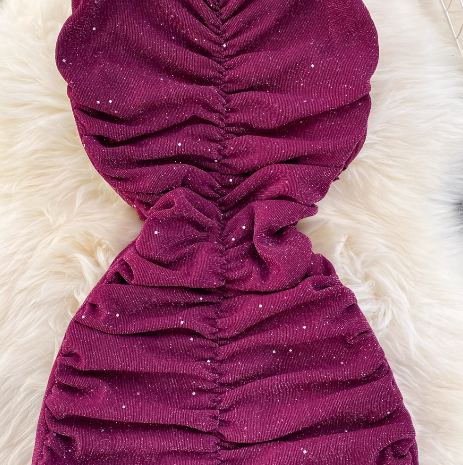 Evening dress high-end atmospheric slim long dress sequined halter neck backpack hip fishtail dress R0399