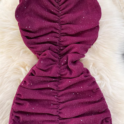 Evening dress high-end atmospheric slim long dress sequined halter neck backpack hip fishtail dress R0399
