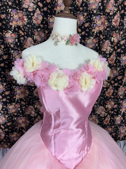 Elegant 3D Flowers Off-the-shoulder Sweet 16 Quinceanera Strapless A-Line Floor-length Prom Dress Evening Dress Ball Gown TP4388