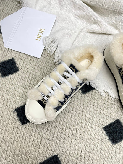 CD Walk'n Dior Platform Sneaker Black Beige Oblique Motif Fabric Wool