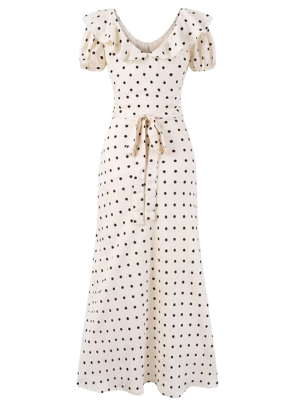 2025 Summer New French Gentle Style Polka Dot Puff Sleeves Ruffled V-Neck Dress R0912