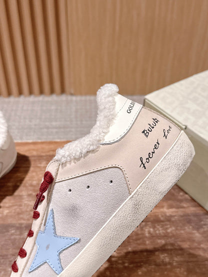 Golden Goose 2025 Wool-Lined Dirty Sneaker Beige Red mix Blue Suede 444267
