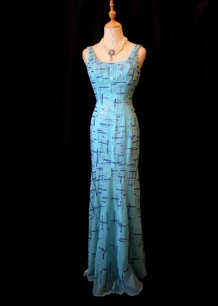 Elegant Blue Square Neck Sleeveless Mermaid Sequin Chiffon Long Prom Dress Evening Dress P4723
