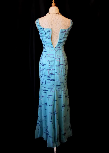 Elegant Blue Square Neck Sleeveless Mermaid Sequin Chiffon Long Prom Dress Evening Dress P4723