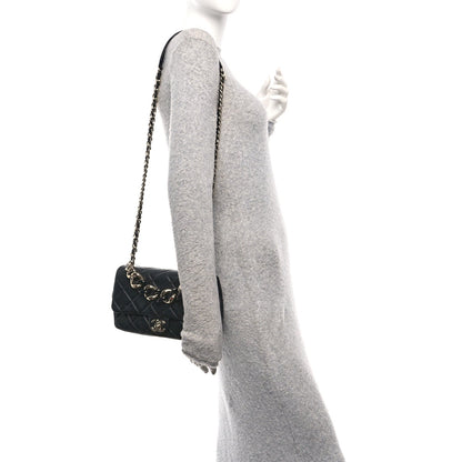 Lambskin Quilted Resin Bi-Color Chain Flap Bag Black