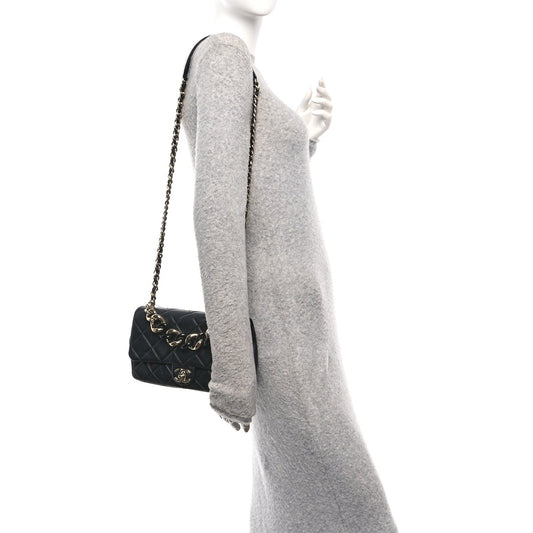 Lambskin Quilted Resin Bi-Color Chain Flap Bag Black