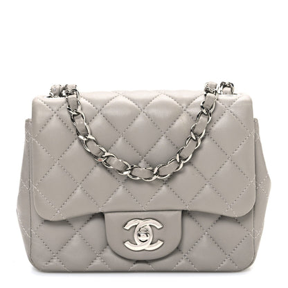 Lambskin Quilted Mini Square Flap Grey