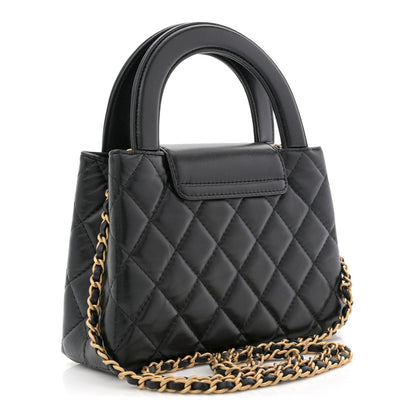 Shiny Aged Calfskin Quilted Nano Kelly Shopper Black
