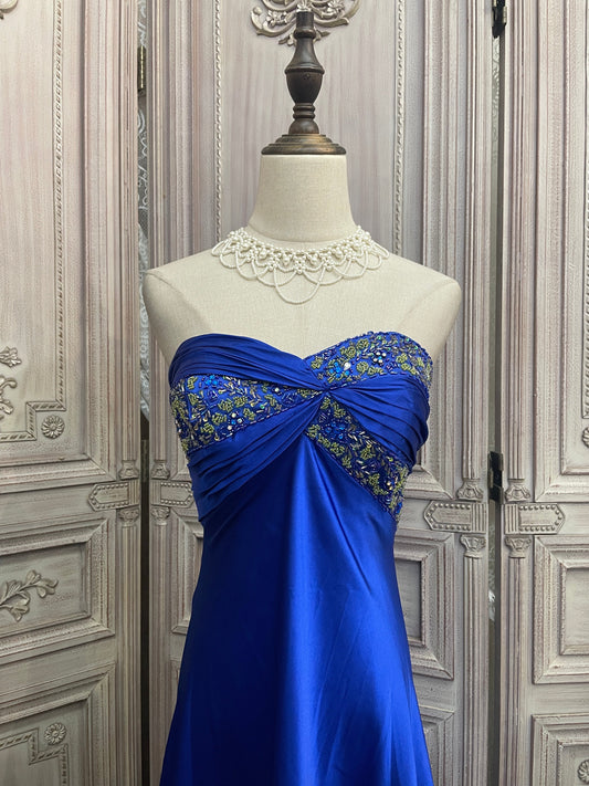 Elegant Royal Blue Sweetheart Train Beaded Satin Prom Dress Evening Dress P4730