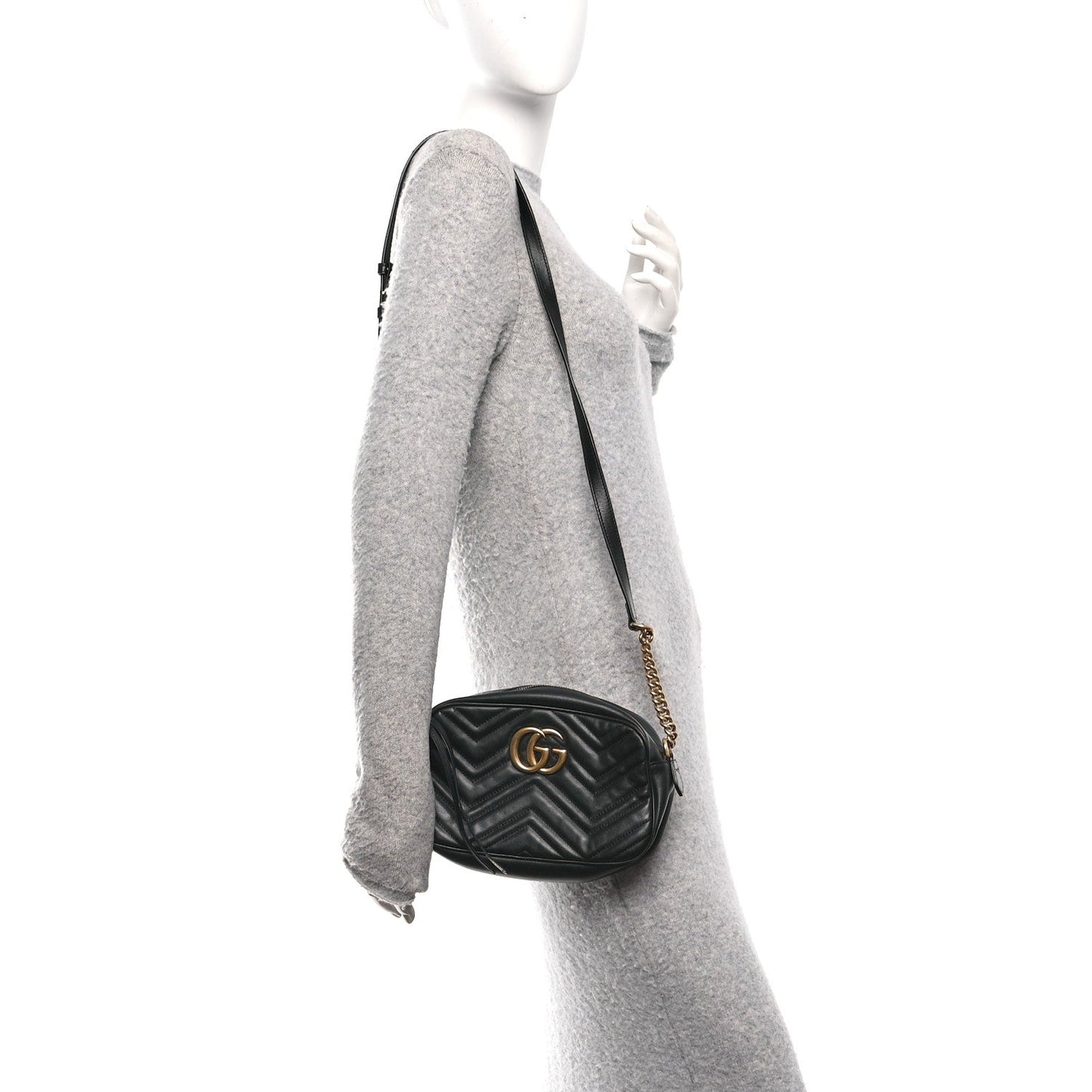 Calfskin Matelasse Small GG Marmont Chain Shoulder Bag Black