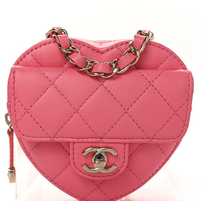 Lambskin Quilted CC In Love Heart Waist Belt Bag With Chain Pink